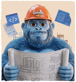 Gorilla Vibe mascot reviewing a technical blueprint