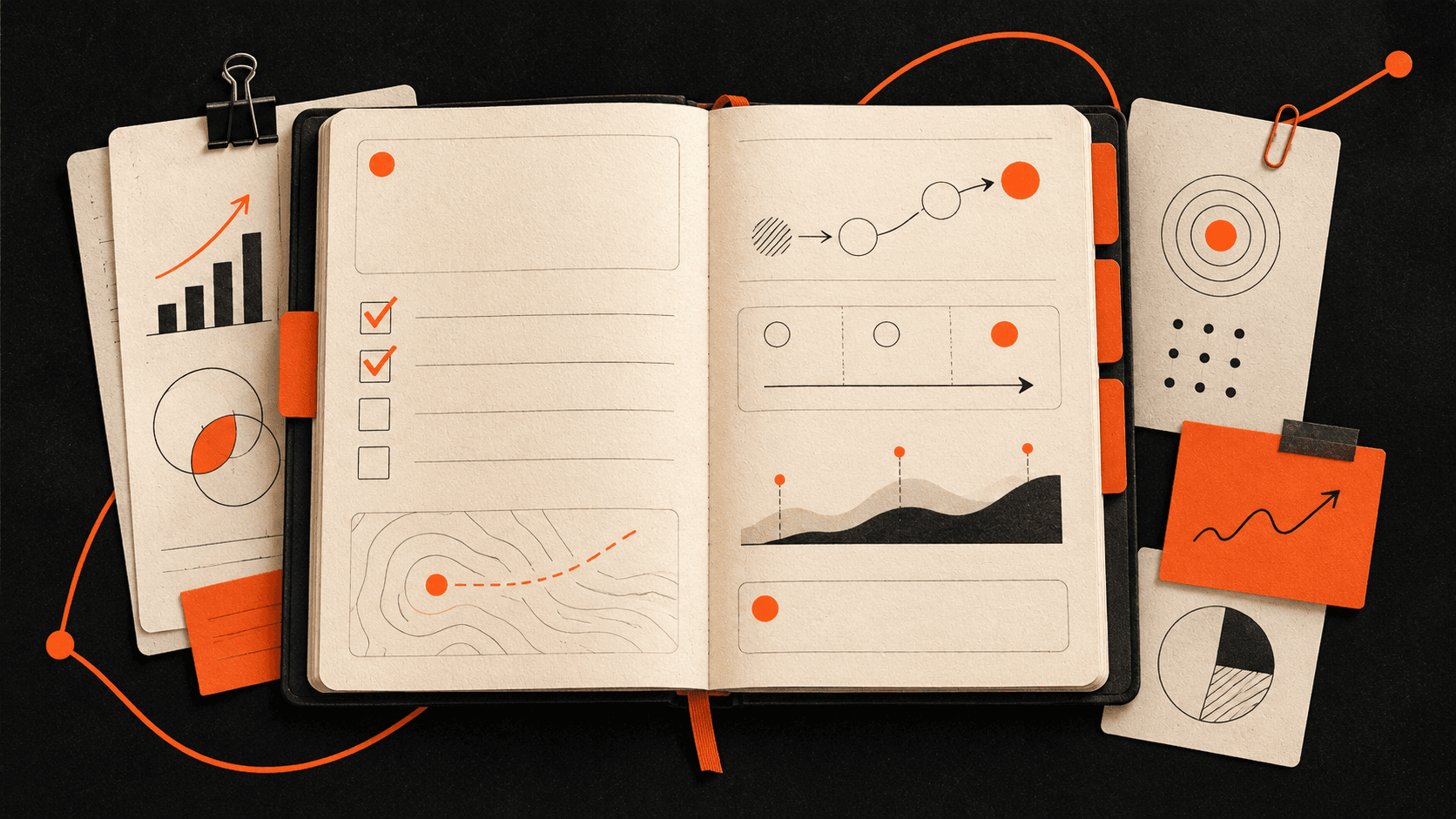 Open planning manual with checklists, frameworks and a 90-day growth roadmap.